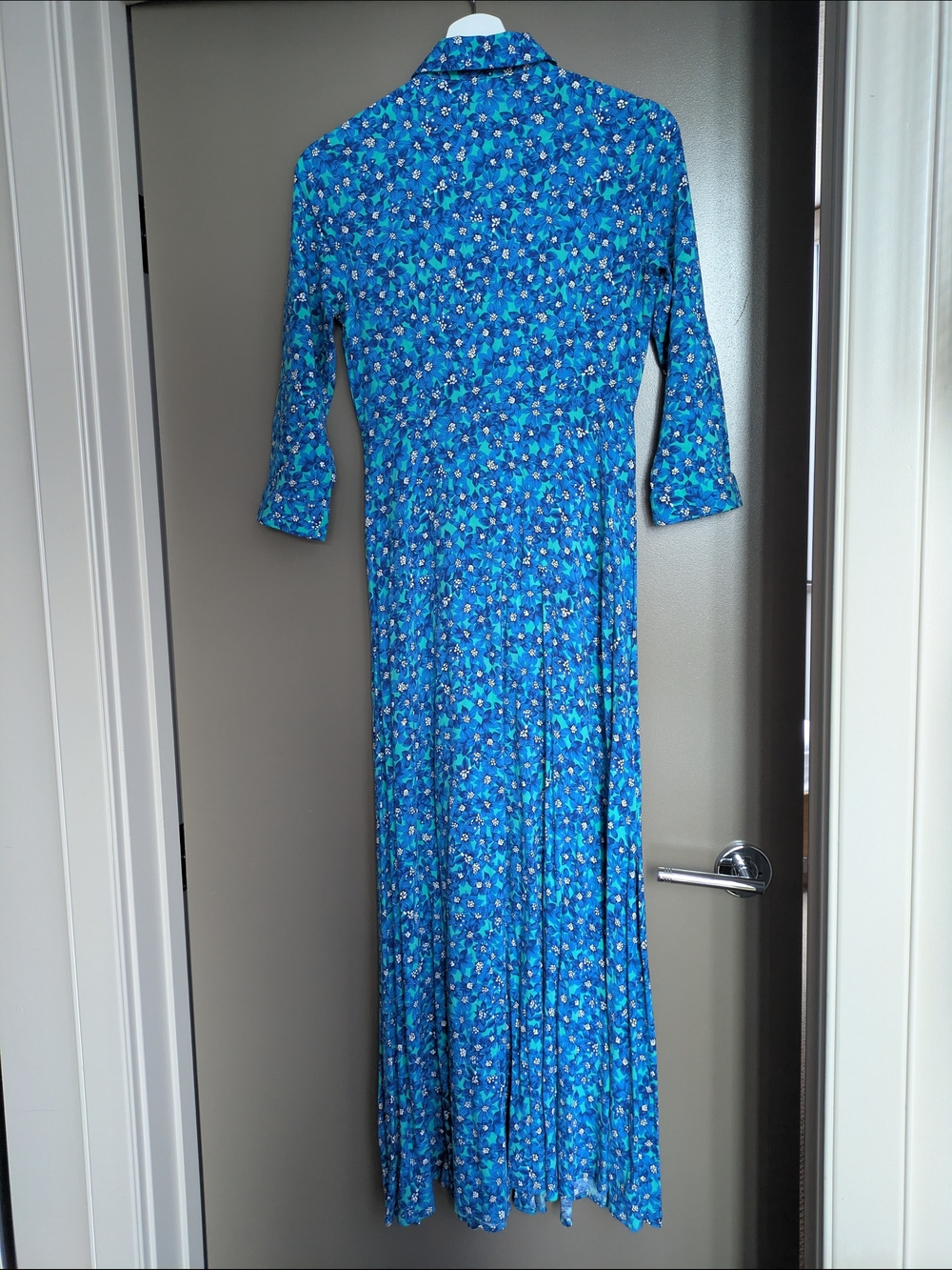 Y.A.S Blue Floral Maxi Dress Button Front Collared Size XS Cottagecore| Occasion - Picture 6 of 9